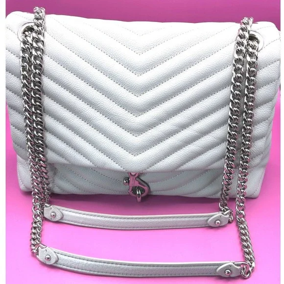 Rebecca Minkoff Edie Flap Shoulder Bag Perla Quilted Leather Silver Hardware - Picture 5 of 14